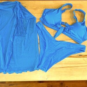 3-Piece TiniBikini Blue Thong Bikini Set